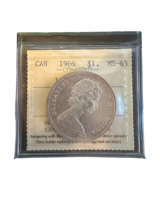 1966 Canada SIlver Dollar ICCS Certified MS-63